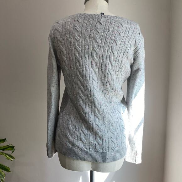 Talbots Sweater Pullover Gray Cable Knit Long Sleeve Cotton Acrylic Size Small - Picture 2 of 10